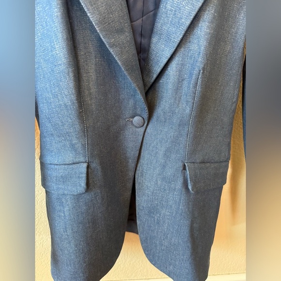 Good American Notch Lapel Chambray Blazer Denim Lined Women’s Sz 1 - Picture 4 of 12